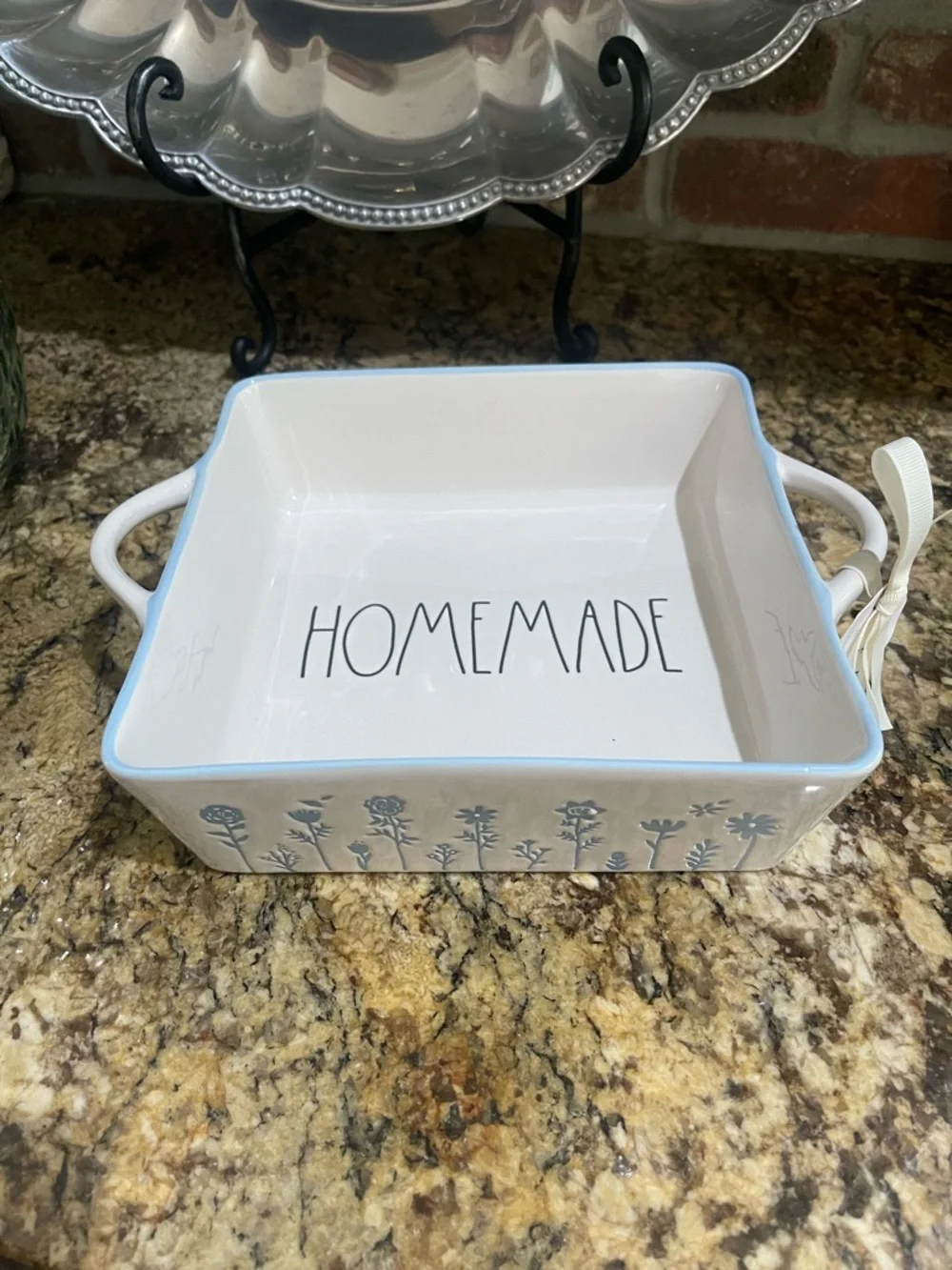 Rae Dunn HOMEMADE blue and white floral baking dish - 8” square Brand new